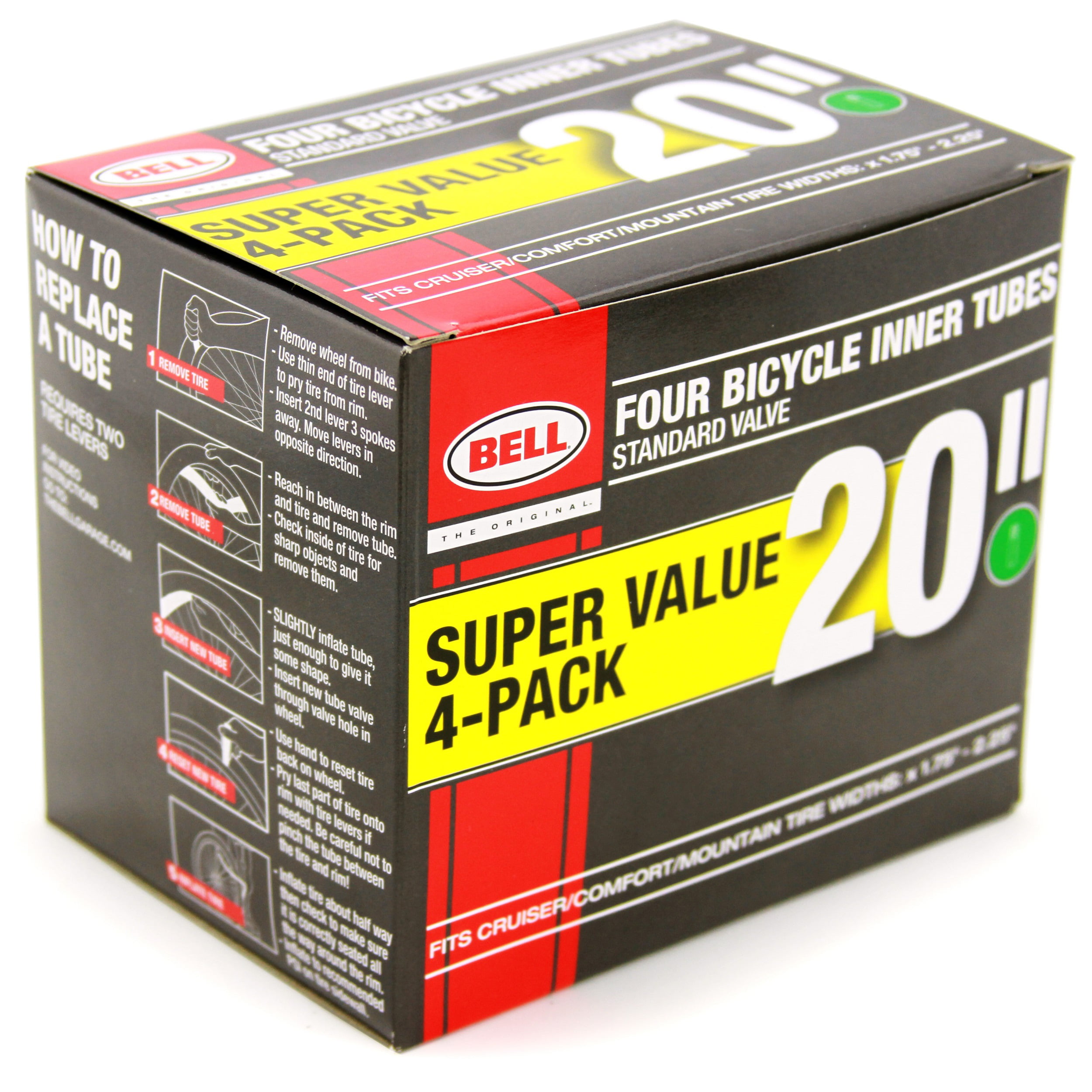 Details about   Bell 20” Bicycle Inner Tubes 4-Pack Standard Value Widths 1.75" 2.25" New 