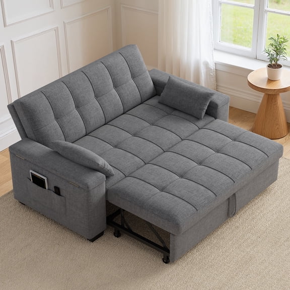 Asofer Convertible Sofa Bed, Sleeper Couch with Deep Seat and Side Pockets for Living Room, Dark gray