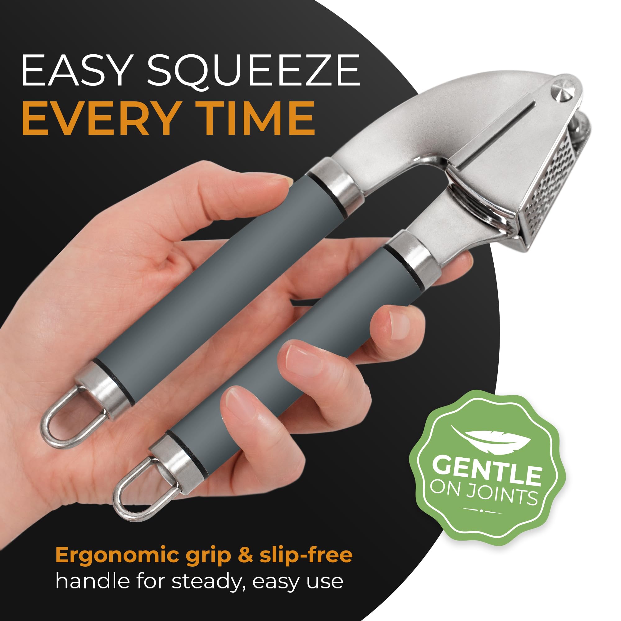 Garlic Press Stainless Steel - Premium Professional Grade Garlic Mincer, Crusher & Peeler Set - Easy Clean, Dishwasher Safe & Rust-proof