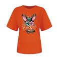 thumbnail image 3 of UPPADA Femmes Joyeuses Easter T-Shirt Bunny Rabbit T-Shirt Graphique Manches Courtes Lettres Amusantes Imprimées Chemises Manches Courtes Col Rond Tuniques Hauts Orange,TG, 3 of 5
