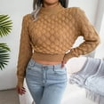 thumbnail image 5 of Plus Size Sweater Tops On Seasonal Women's Colorful Long Sleeve off Shoulder Knit Sweater Crew Neck Sweater Khaki 4(S), 5 of 7