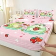 thumbnail image 4 of Feelyou Kawaii Green Frog Twin Sheet Sets for Kids, Cartoon Strawberry Fruit Twin Fitted Sheet, Girly Pink Buffalo Flat Sheet, Lightweight Room Decor, 3-Piece, 4 of 8