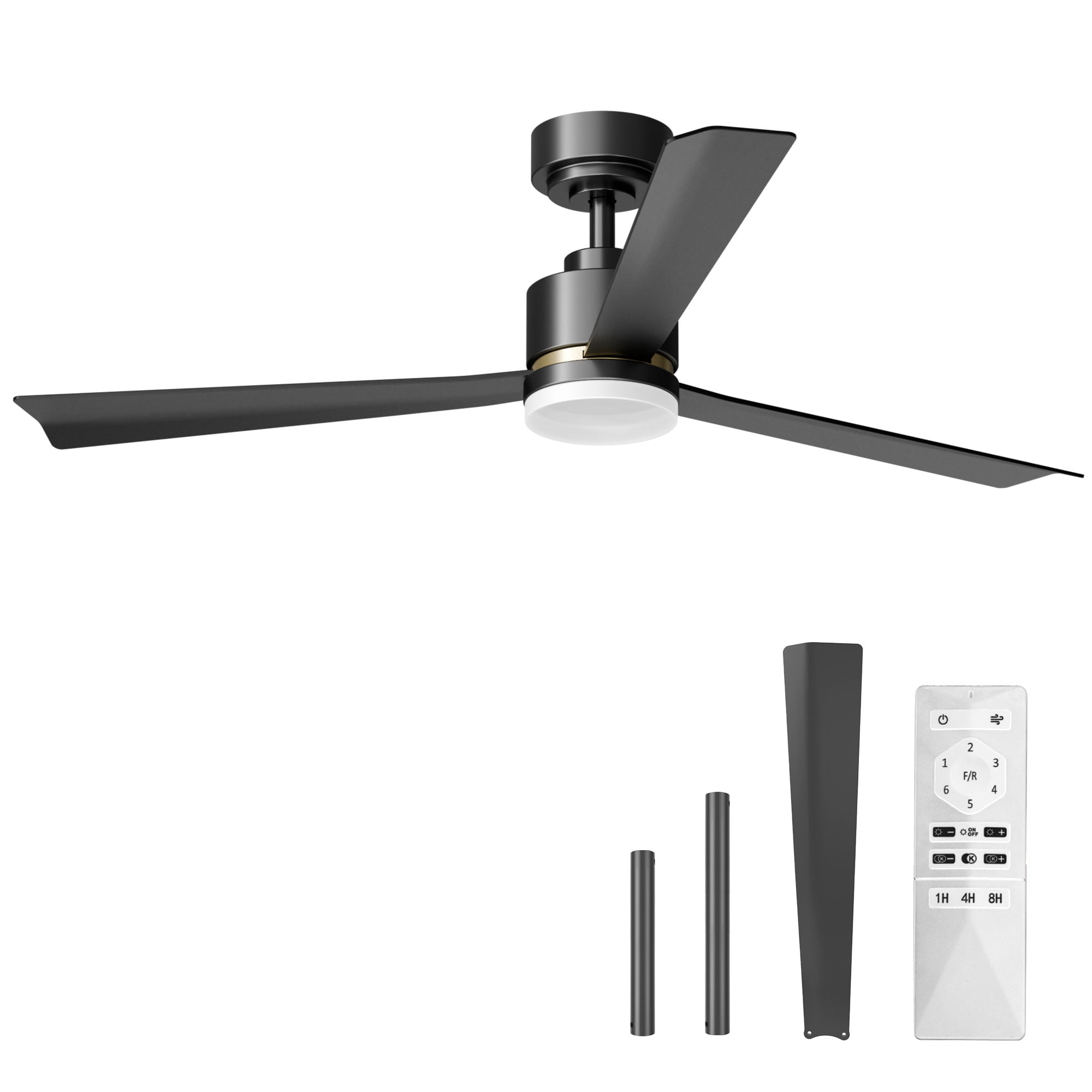 KISSAIR 52 In Ceiling Fan with Light and Remove Control 6 Speeds & Reversible DC Motor,3 Color Dimmable LED, Ultra Quiet 45dB, Timer Function (Black)