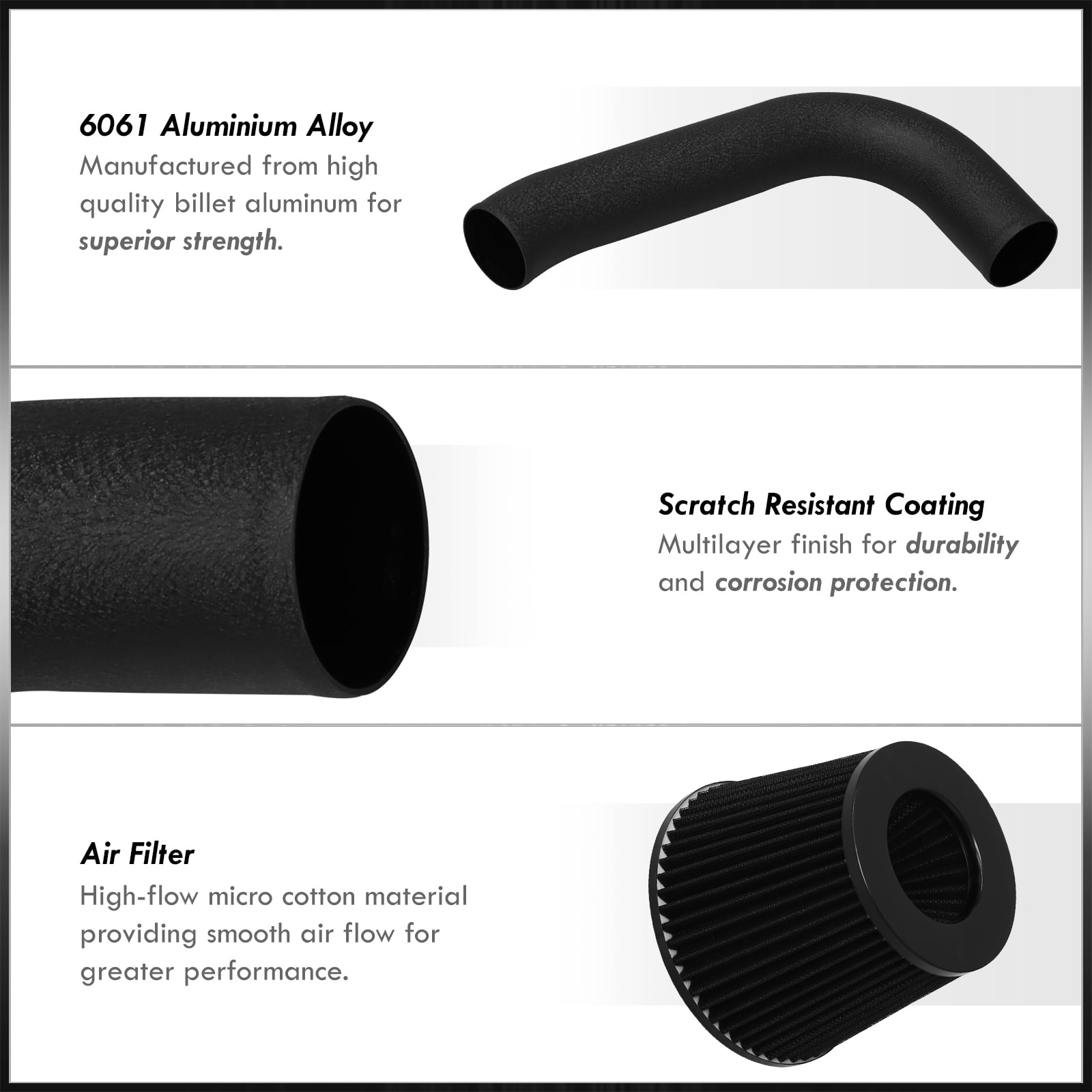 AJP Distributors JDM Cold Air Short Ram Intake CAI SRI Cooling Induction System Kit Black Aluminum Piping Pipe Set + Filter Compatible/Replacement For Scion tC 2.4L l4 2007 2008 2009 2010 07 08 09 10