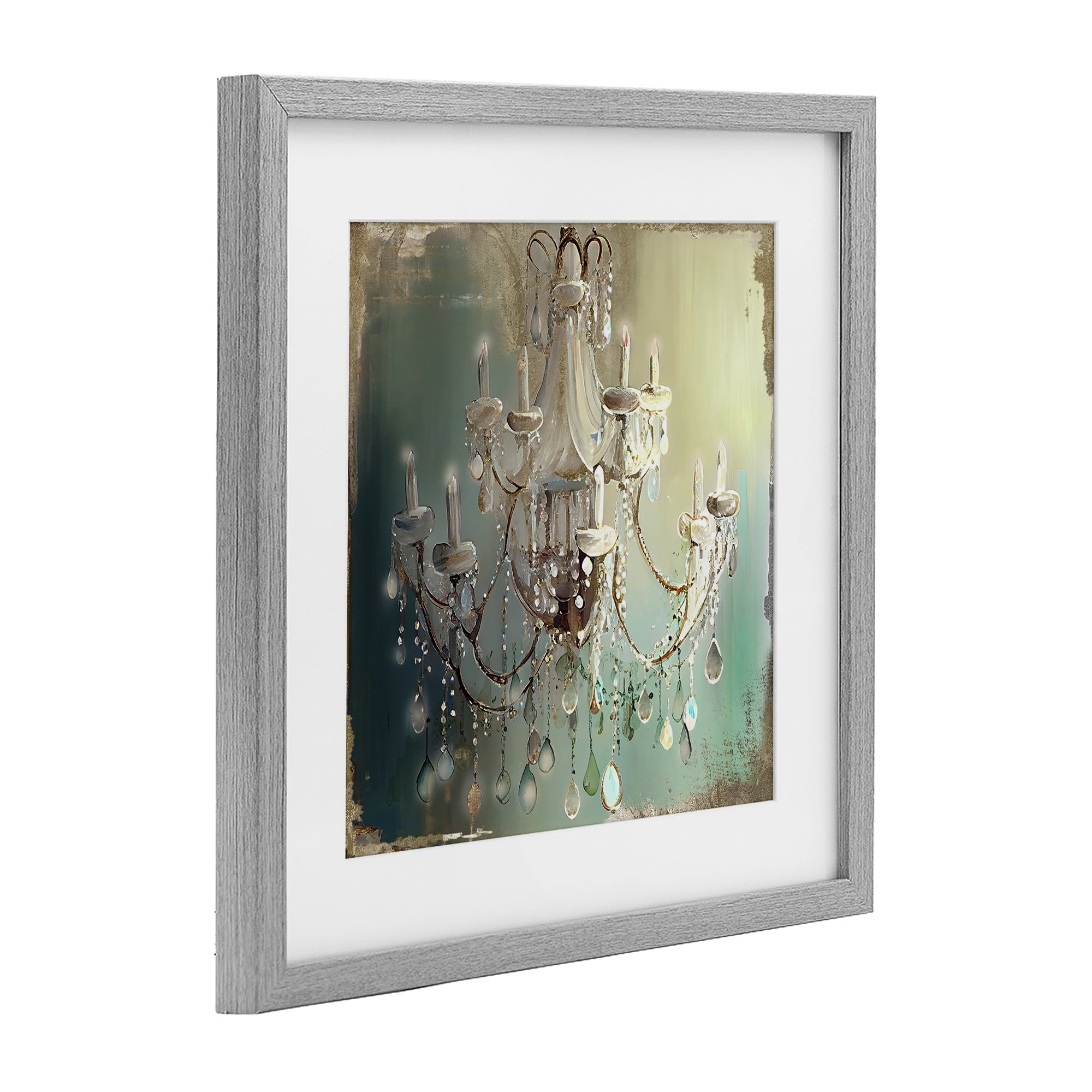 Vintage Illumine Chandelier Gray Framed Print Under Glass, design by Sasha