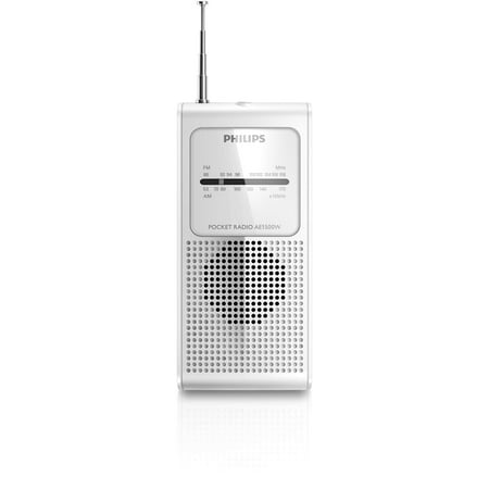 Philips AE1500 Portable Pocket Size AM/FM Battery Operated White Radio