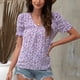thumbnail image 4 of Blusa de camiseta informal con estampado de manga corta y cuello en V de verano para mujer a la moda Fridja  hjk6204, 4 of 7