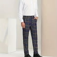 thumbnail image 5 of Wyobmus Men's Plaid Dress Pants Plus Size Tapered Suit Trouser Loose Flat Front Elastic Waistband Suit Pants for Office Business A-Dark Blue, 5 of 6