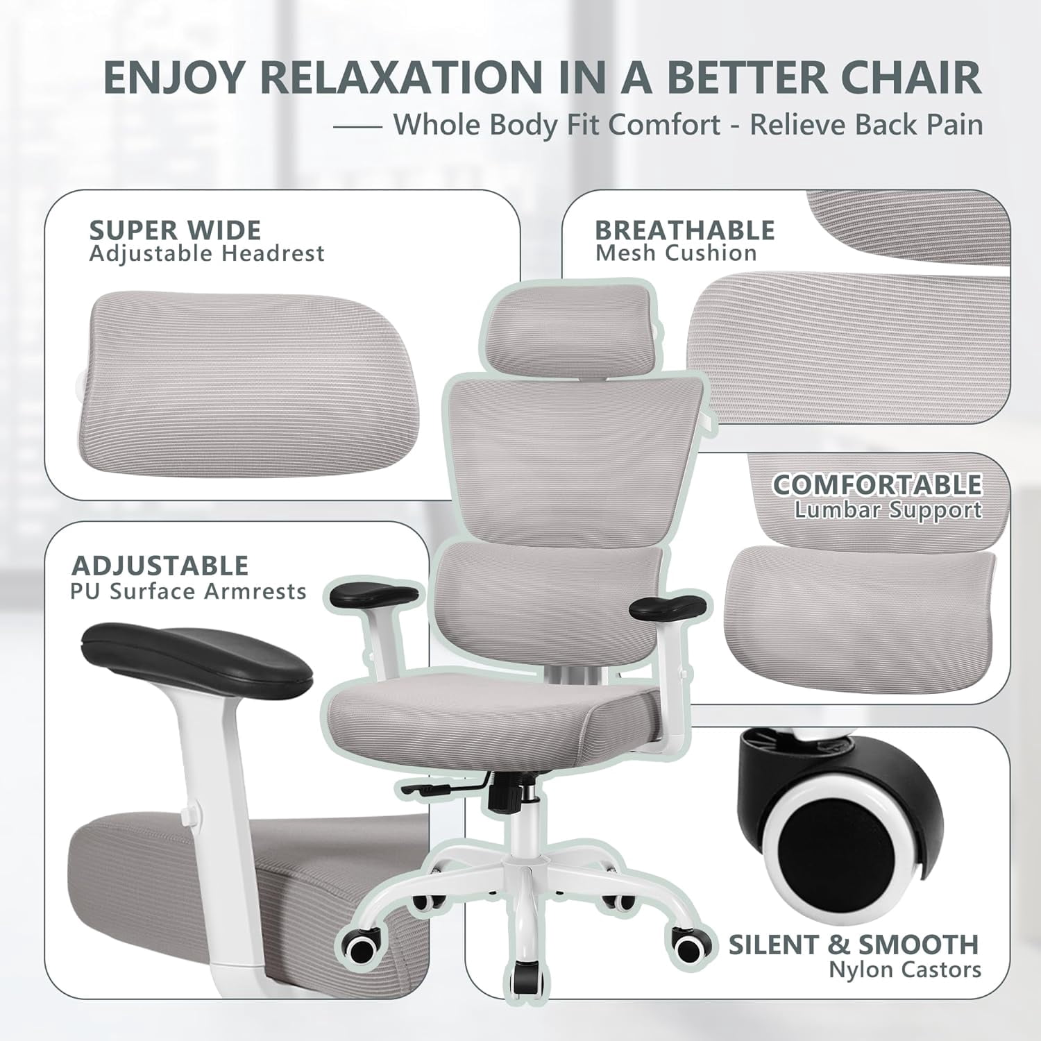 Office Chair, Ergonomic Desk Chair with Adjustable Height and Lumbar Support Swivel Desk Computer Chair with Flip up Armrests for Conference Room, Drak Gray