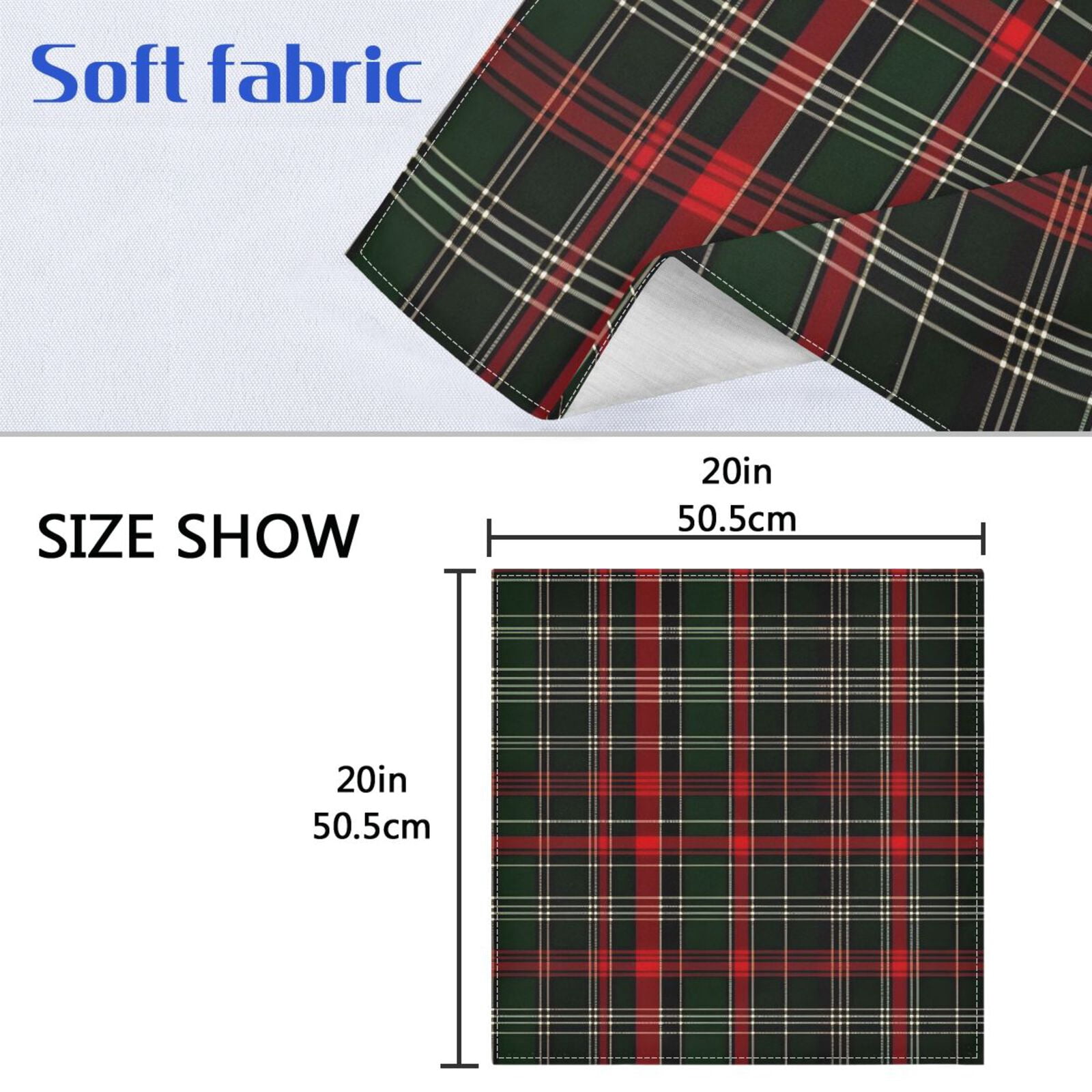 JSTEL Christmas Checked Tartan Cloth Napkins Set of 6, 20x20 Inch Washable and Reusable Napkin for Decoupage Dinner Party Everyday Use