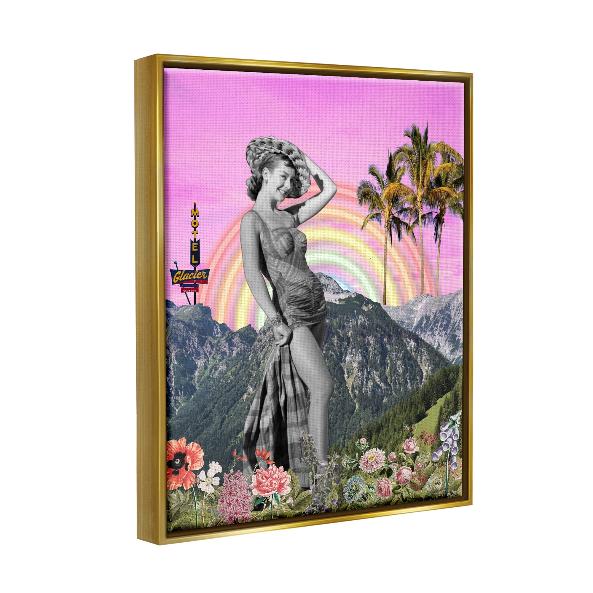 Stupell Industries Summer Woman & Flowers Botanical & Floral Painting Gold Floater Framed Canvas Art Print Wall Art, 17 x 21