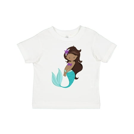 

Inktastic African American Mermaid Brown Hair Starfish Gift Toddler Toddler Girl T-Shirt