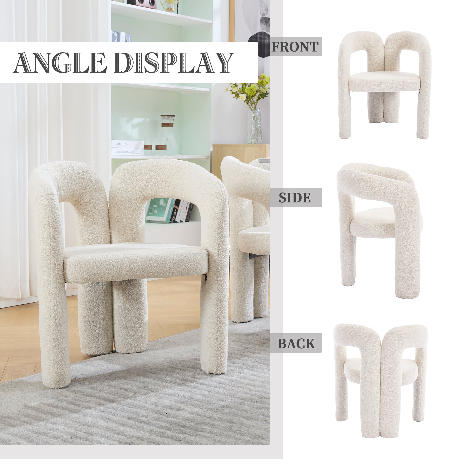 MOONMISS Teddy Fabric Upholstered Wood Frame Contemporary Designed Dining Side Chair（set of 2）-Beige
