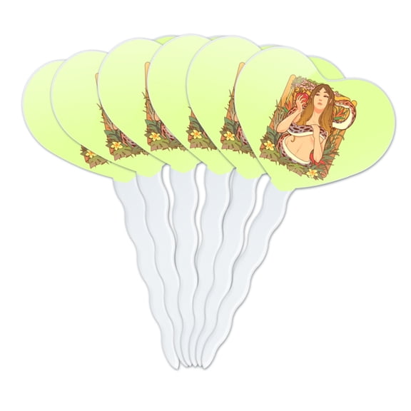 Eve With and Snake In Garden of Eden Heart Love Cupcake Picks Toppers Decoration Set of 6