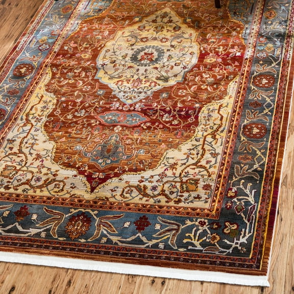 Unique Loom Baracoa Collection Area Rug - Miramar (5' 5" x 8' Rectangle Rust Red/Blue)