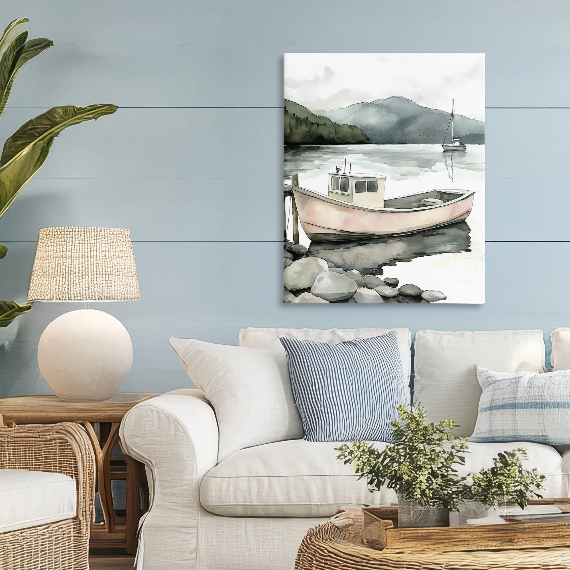 Stupell Industries Coastal Calm Docked Boat Canvas Wall Art, design by Riley B