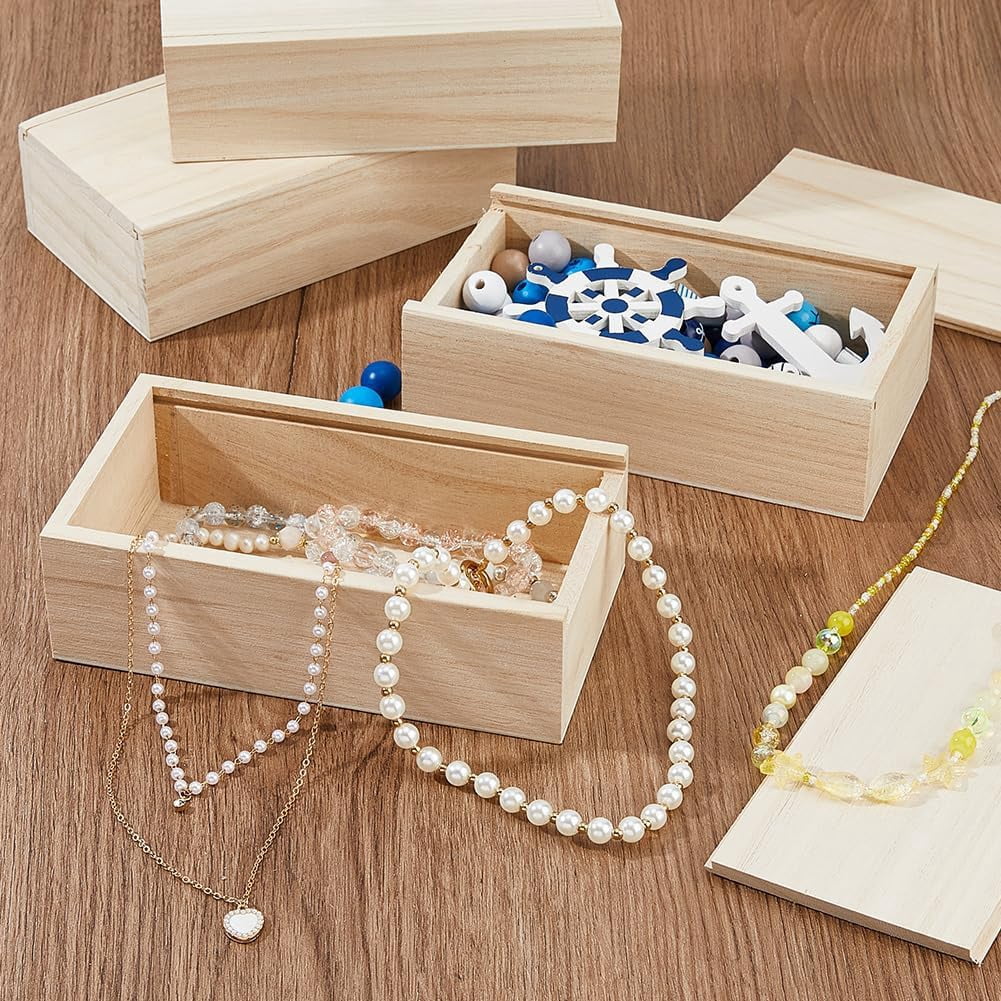 6Pcs Wood Box with Slide Lid 6.6x3.7inch Unfinished Wooden Storage Box Small Wooden Box Trinket Storage Box with Slide Top for DIY Crafts Home Decoration Jewelry 6pcs