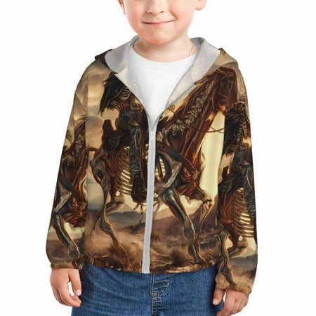 

Gaeub Western Skeleton Cowboy Horse Print Athletic Sun Protection Hoodie for Kids Long Sleeve Outdoor UV Shirt Running Fishing Top for Boys Girls-4 Years