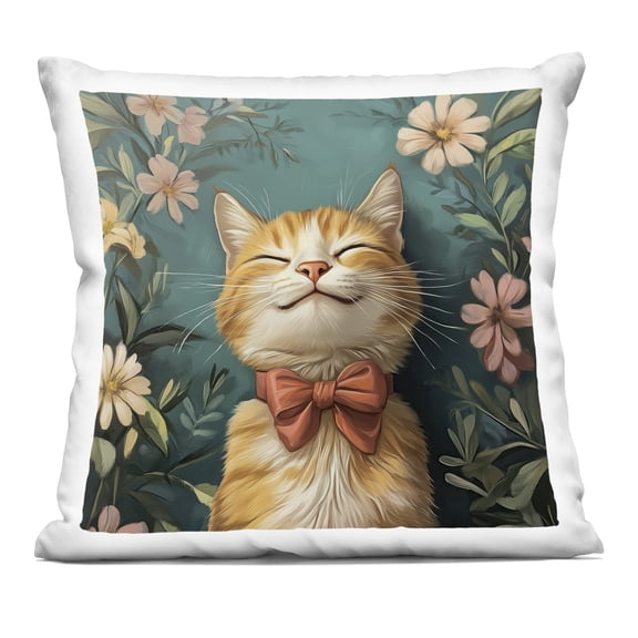 Stupell Industries Happy Cat Surrounded with Daisies Decorative Printed Throw Pillow design by Jim Baldwin, 18 x 7 x 18