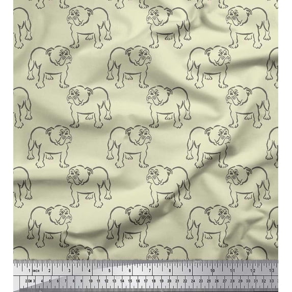 Soimoi Cotton Cambric Fabric Bull Dog Print Fabric by Yard 56 Inch Wide