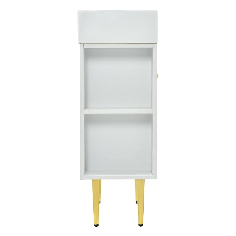 Bathroom Vanity W/Ceramic Vessel Sink Side Shelves Storage Cabinet White