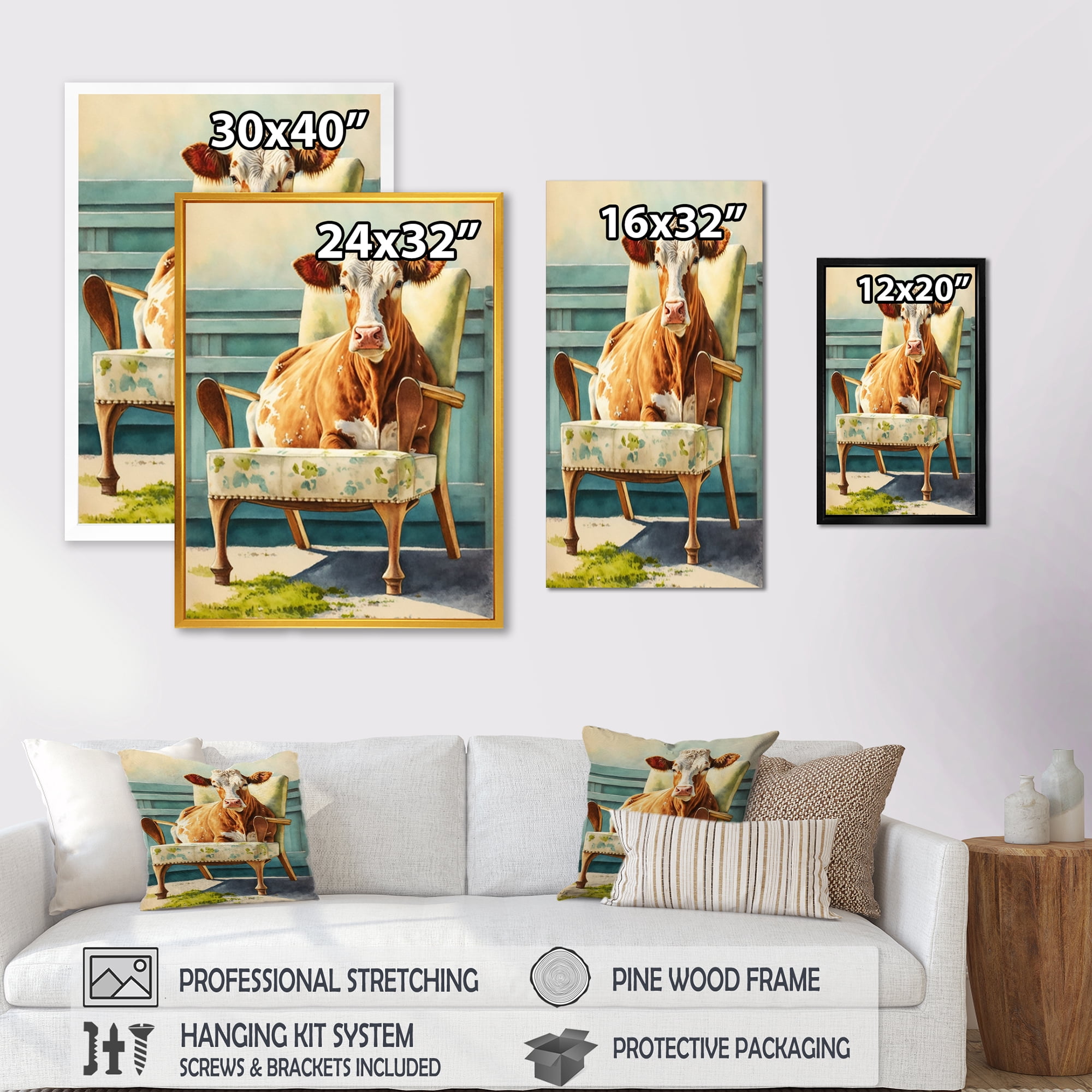 Designart Cow On A Chair II Canvas Wall Art