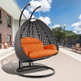 thumbnail image 5 of LeisureMod 2 Person Wicker Egg Chair Outdoor Indoor Bedroom Patio Hanging Lounge Swing Hammock Chairs with Black Stand and UV Resistant Cushions (Orange), 5 of 10