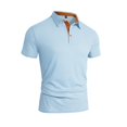 thumbnail image 5 of Men's Color-Block Stretch Polo Shirt Short-Sleeve Collared Button Placket Casual Daily Light Commute Spring & Autumn Wear,Light Blue,L, 5 of 5