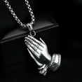 thumbnail image 2 of HOOUN Men's Silver Praying Hands Pendant Necklace Religious Jewelry Box Chain 24", 2 of 5