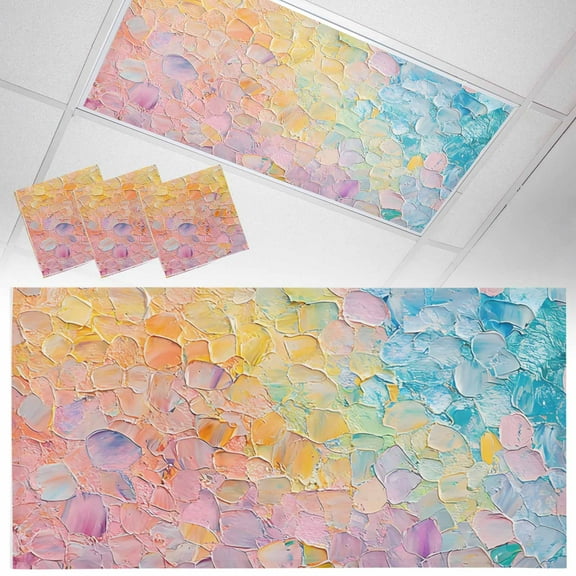 3 Pack Green Yellow Pink Fluorescent Light Covers for Ceiling Lights Texture Sense Turquoise Oil Painting Abstract Magnetic Ceiling Light Covers Overhead Light Filters for Office Classroom Home