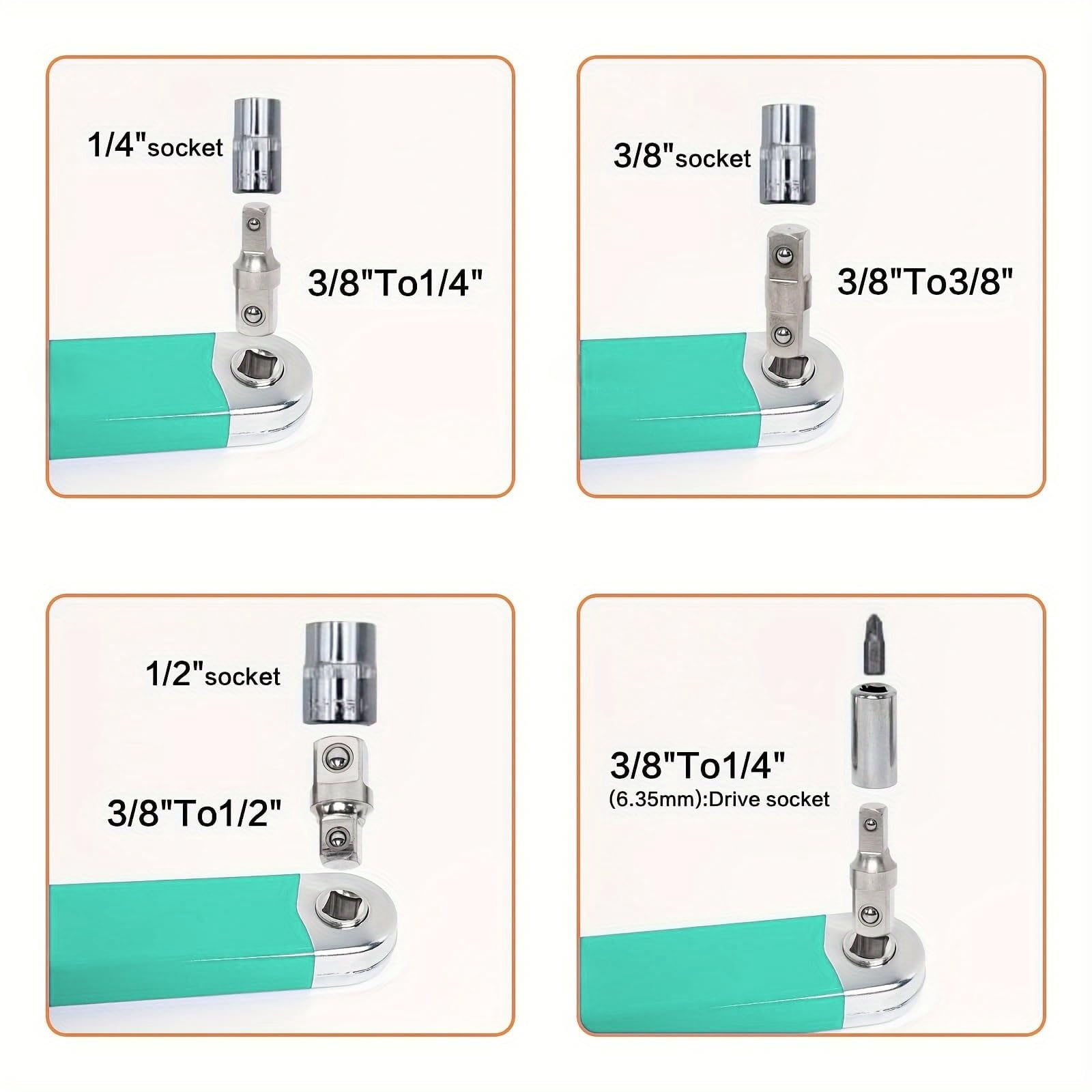 Impact Ready Offset Extension Wrench, Tight Reach Extension Wrench Set, with 1/2", 1/4" and 3/8" Square Drive Adapters, Universal Extensions Wrench Set for Small Place, 1set(Black,15.7x1.3")