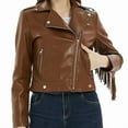 thumbnail image 3 of Jacket Faux Leather Women Tassel Leather Motorcycle Jacket Women Fall Streetwear Brown S, 3 of 9