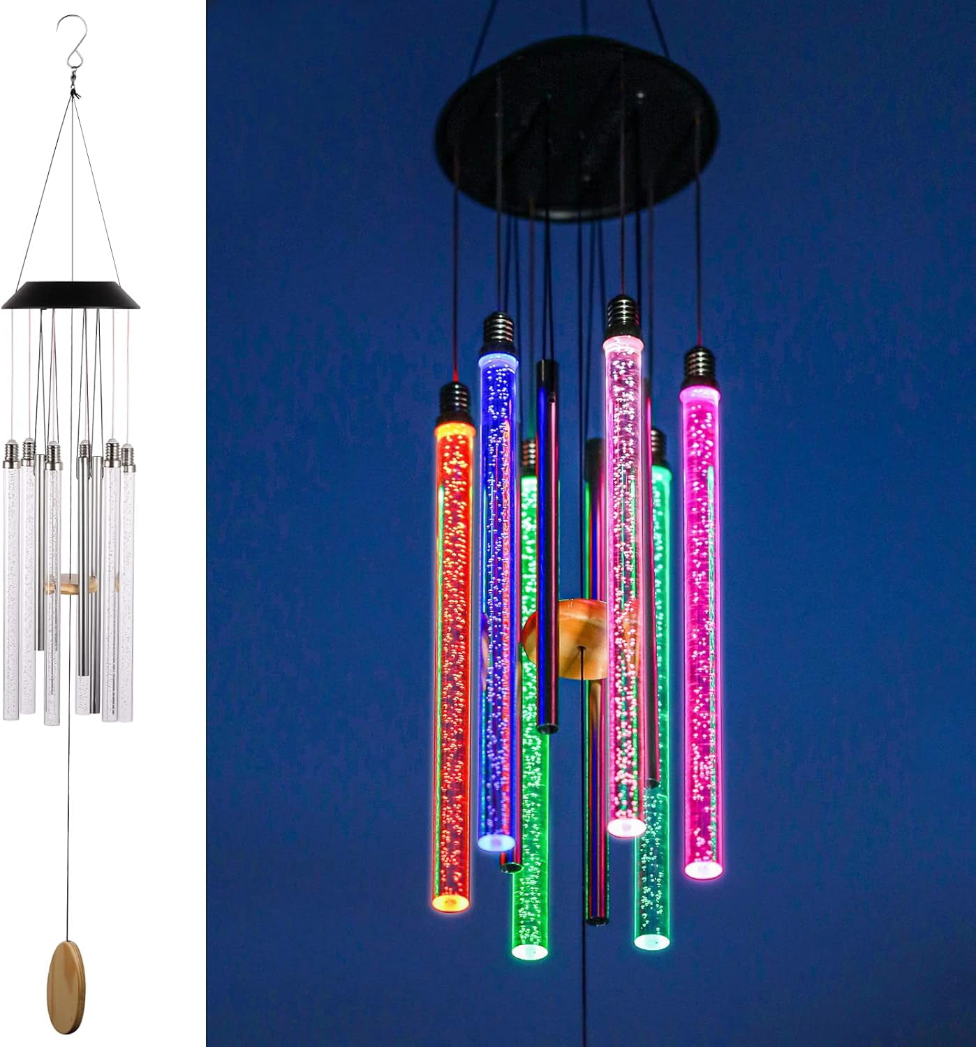 Outdoor solar wind chime, ANHXN light tube color changing outdoor clear space unique garden decoration colorful terrace, give her/him a gift