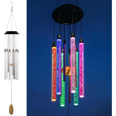 Solar Wind Chimes for Outside, DesGully 6 LED Tubes Color Changing Outdoor Clearance Unique Garden Decor Colorful Patio, Gifts for Her/Him (37" Long)