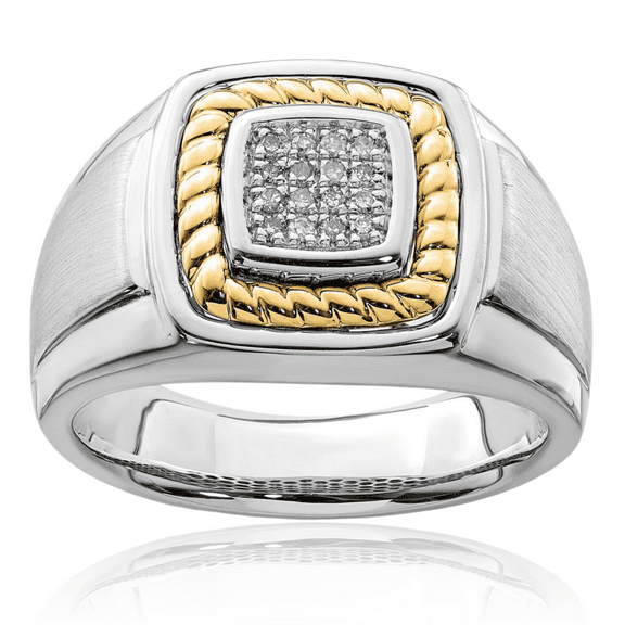 925 Sterling Silver 10K Solid Yellow Gold Mens Diamond Ring