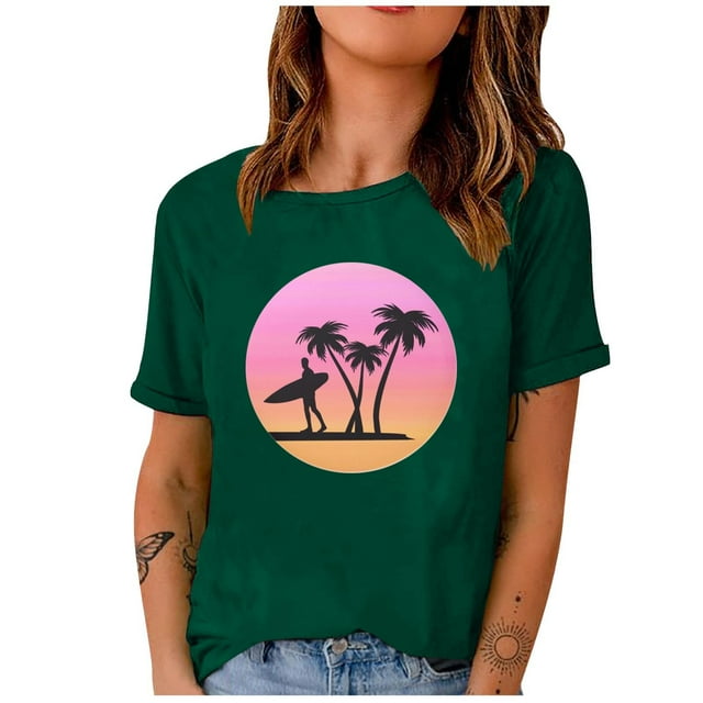 Birdeem Mode Femme Imprimé Col Rond Manches Courtes T-Shirt Blouse Ample