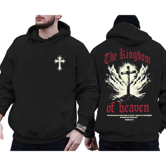 The Kingdom of Heaven Double Sided Christian Hoodie – Faith Inspired Religious Pullover, Bible Verse Graphic Hoodie for Men & Women