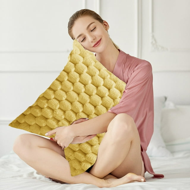 Funda De Almohada De Poliéster Funda De Cojín Decorativa De Terciopelo De Lana Sintética, Súper Suave Y Acogedora, De 45x45cm, Para Sofá, Cama, Sala De Estar, Color Amarillo (1 Unidad) Rkxzt