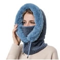 thumbnail image 2 of Fewfanhot Women One Piece Slouchy Fleece Beanie Hats Scarf Mask Drawstring Warm Hooded Winter Balaclava Pullover Knitted Hat, 2 of 5