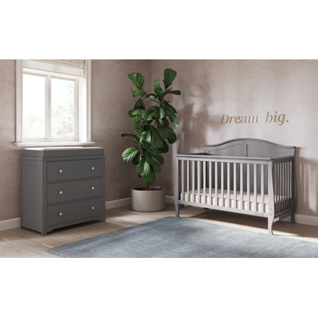 Child Craft Camden Crib and Dresser Nursery Set, 2-Piece, Includes 4-in-1 Convertible Crib and 3 Drawer Dresser, Grows with Your Baby (Cool Gray)