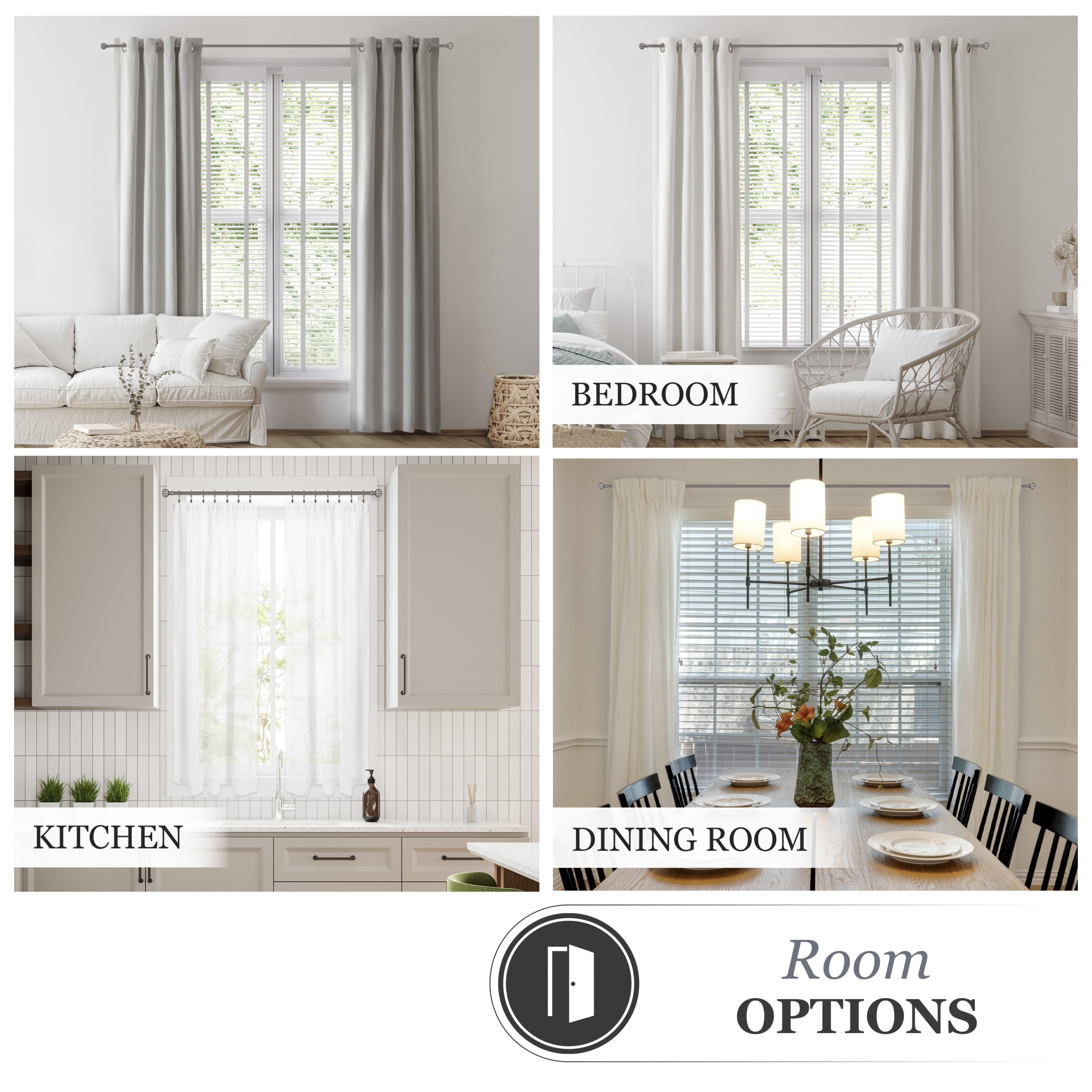 Kenney 0.62" Pewter Ball Adjustable Single Curtain Rod Set, 28"-48"