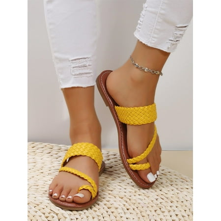 

Women s Braided Detail Flip Flops Basics Plain Slipper Strap Casual Beach Thong sandals Yellow EUR38(7.5)