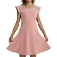 thumbnail image 1 of Girls Spring Dresses Kids Child Girls Summer Ruffle Sleeve Mesh A Line Dress Solid Color Casual Dresses with Pockets Kids Dresses Pink 7 Years-8 Years, 1 of 4