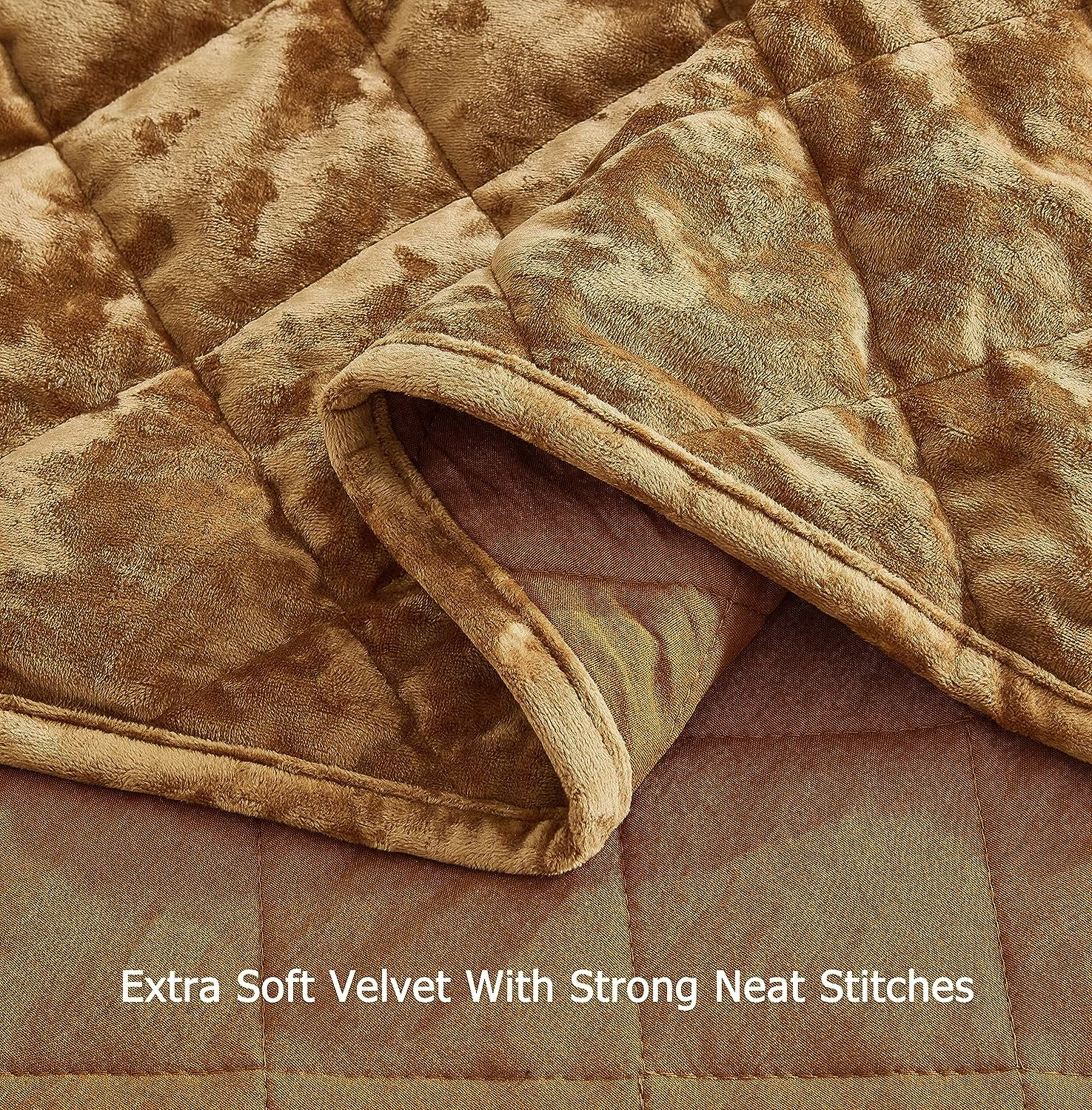 Chezmoi Collection Lux Caramel Gold Velvet Quilt Oversized King Set, 3-Piece Lush Plush Distressed Velvet Bedding All Season Lightweight Bedspread Brushed Microfiber Reverse with Diamond Stitch