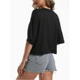 thumbnail image 3 of Tshirts for Women Drop Shoulder Round Neck Oversized Crop Tops Workout Tops Tees, 3 of 4