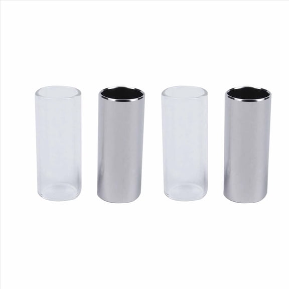 4 Pieces Glass Slide and Metal Slide for Guitar, Bass, Medium (6 cm),4x Guitar slider,Silver&transparent