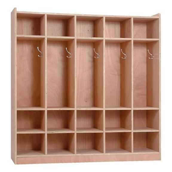 M optimized 5-Section Classroom Coat Locker, 20 Cubbies for Classrooms, Daycare Cubby with 4 Casters, 5 Hooks and 2 Storage Boxes, for Home, School, Kindergarten