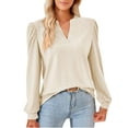 thumbnail image 2 of LAVA Womens Puff Sleeve Fall Tops Casual V Neck Long Sleeve T-Shirts Casual Tunic Blouses (White, S), 2 of 9