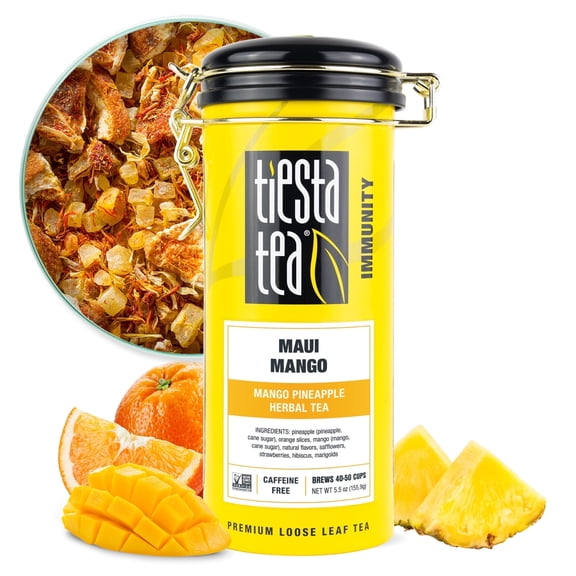Tiesta Tea - Maui Mango, Immunity Loose Leaf Fruit Tea, Mango Pineapple Loose Leaf Herbal Tea, Make Hot or Iced Tea & Brews Up to 50 Cups - 5.5 Ounce Refillable Tin