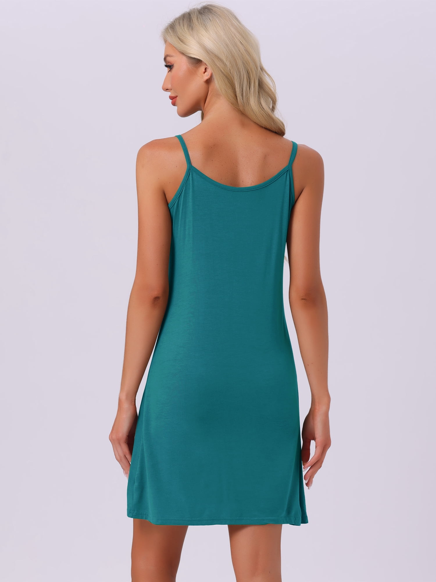 DARING DIVA Women's Modal Soft Square Neck Spaghetti Strap Dress Sleepwear S Blue Green